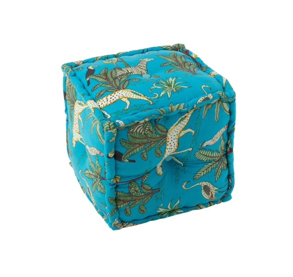 AFRICAN SERENGETI CUBE POUF BLUE