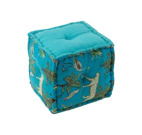 AFRICAN SERENGETI CUBE POUF BLUE