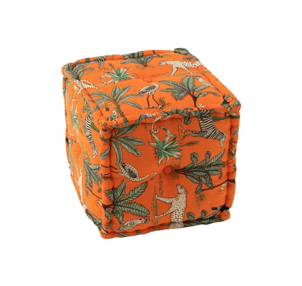 AFRICAN SERENGETI CUBE POUF ORANGE