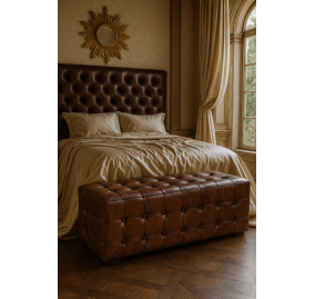 VINTAGE LEATHER CHESTERFIELD BANK