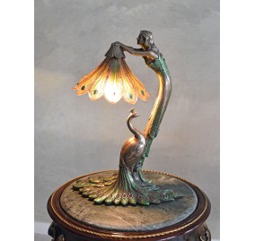 ART NOUVEAU PEACOCK SCULPTURAL TABLE LAMP