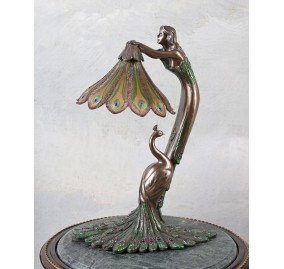 ART NOUVEAU PEACOCK SCULPTURAL TABLE LAMP