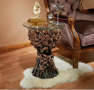 BOUQUET OF ROSES GLASS TOPPED TABLE BOUQUET OF ROSES GLASS TOPPED TABLE
